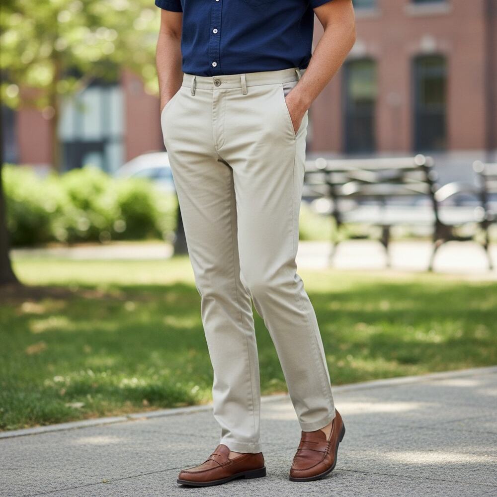 Haggar Iron Free Khaki Pants Slim Straight Beige Mens 32x34